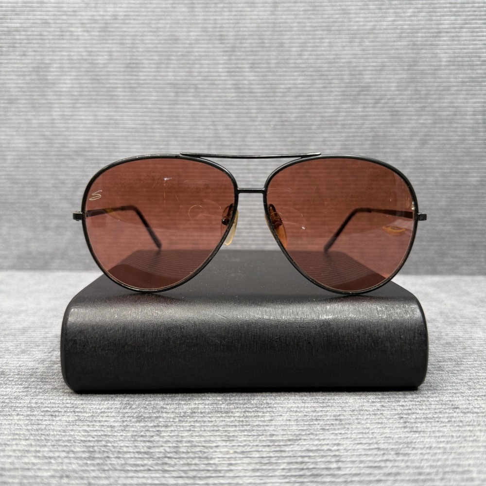 Vintage Serengeti Aviator Y2K Sunglasses Black Metal Frame Rose Tinted Drivers